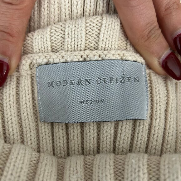 Modern Citizen Kadeen Ribbed Cotton Mock Neck Sweater Beige Womens Size M Cozy - Picture 4 of 5